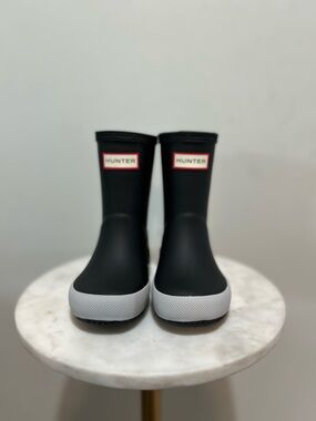 Hunter Kids Black Rain Boots with White Trim